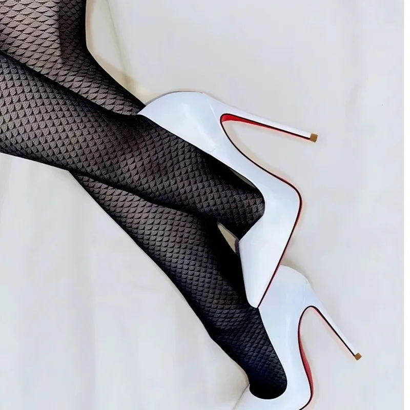 New Black High Heels for Women with Slim Heels, Pointed and sexy Professional White Plus Size Single Shoes