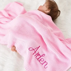 Nuovo nome del ricamo coperta per neonati neonato doccia regalo coperta per passeggino nome personalizzato coperta per bambini lavorata a maglia in cotone morbido