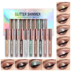 10 Colors Sparkling Liquid Glitter Eyeshadow Set - Metallic Shimmer, Waterproof, Long-Lasting, Fast-Drying Smokey Eye Looks Diam