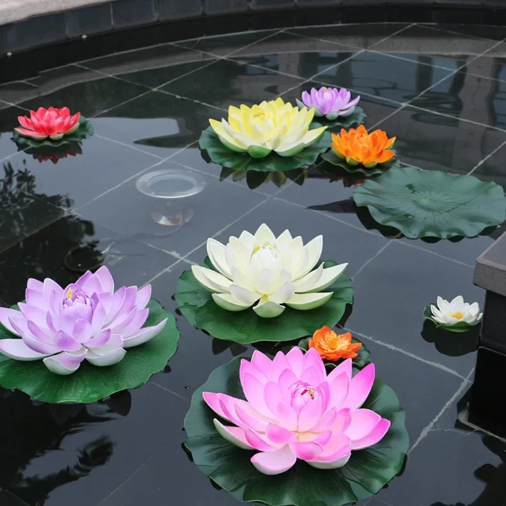 18cm Artificial Floating Water Lily Lotus Leaf Flower Pond Aquarium Decoration Micro Landscape Garden Pond Decor