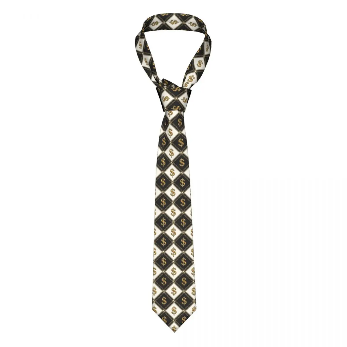 

Staggered Luxury Shiny Gold Dollar Chains Beads Tie Ties 3D Printed Cravat Street Necktie Shirt Accessories