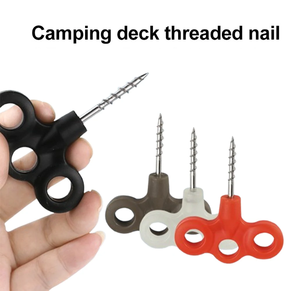 2Piece Camping Deck Threaded Nail With 3 Hole Outdoor Camping Tent Windproof Rope Fixing Nail
