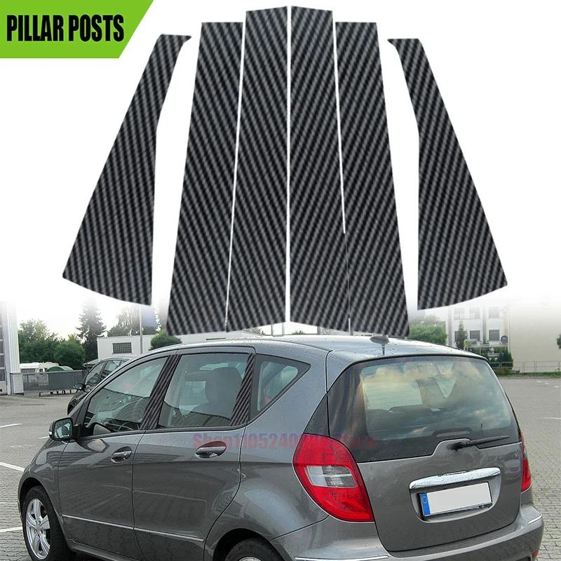 Fit For Mercedes Benz A Class W169 5-Door Hatchback 2005-2012 Carbon Fiber Look Car Window Trim Pillar Posts Cover Sticker Decal