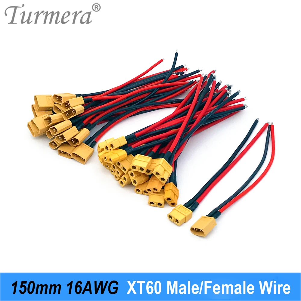 Turmera XT60 Male Female Connector Wire Cable 16AWG 15CM Length for 18650 21700 32700 Lifepo4 Lithium Batteries Diy RC Drone Use