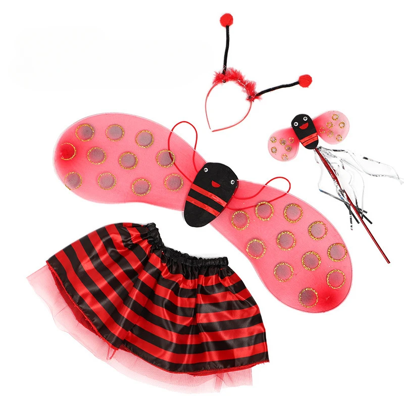 Kleine Biene Prop Kostüm Prinzessin Fee Set Ohren Stirnband Biene Flügel Zauberstab Tutu Rock Halloween Cosplay Prop Mädchen verkleiden sich