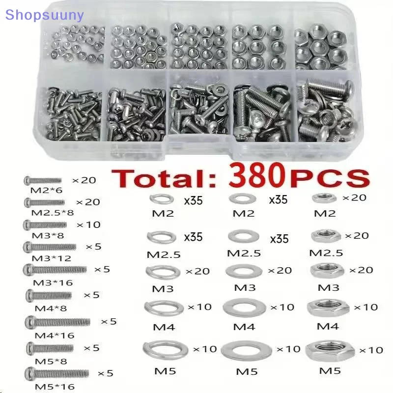[SU]Hex Nuts And Bolt Set - 380 Pcs/120 Pcs Durable M2 - M5 Metric Size Universal Hardware Kit For DIY Projects And Repairs[SU]