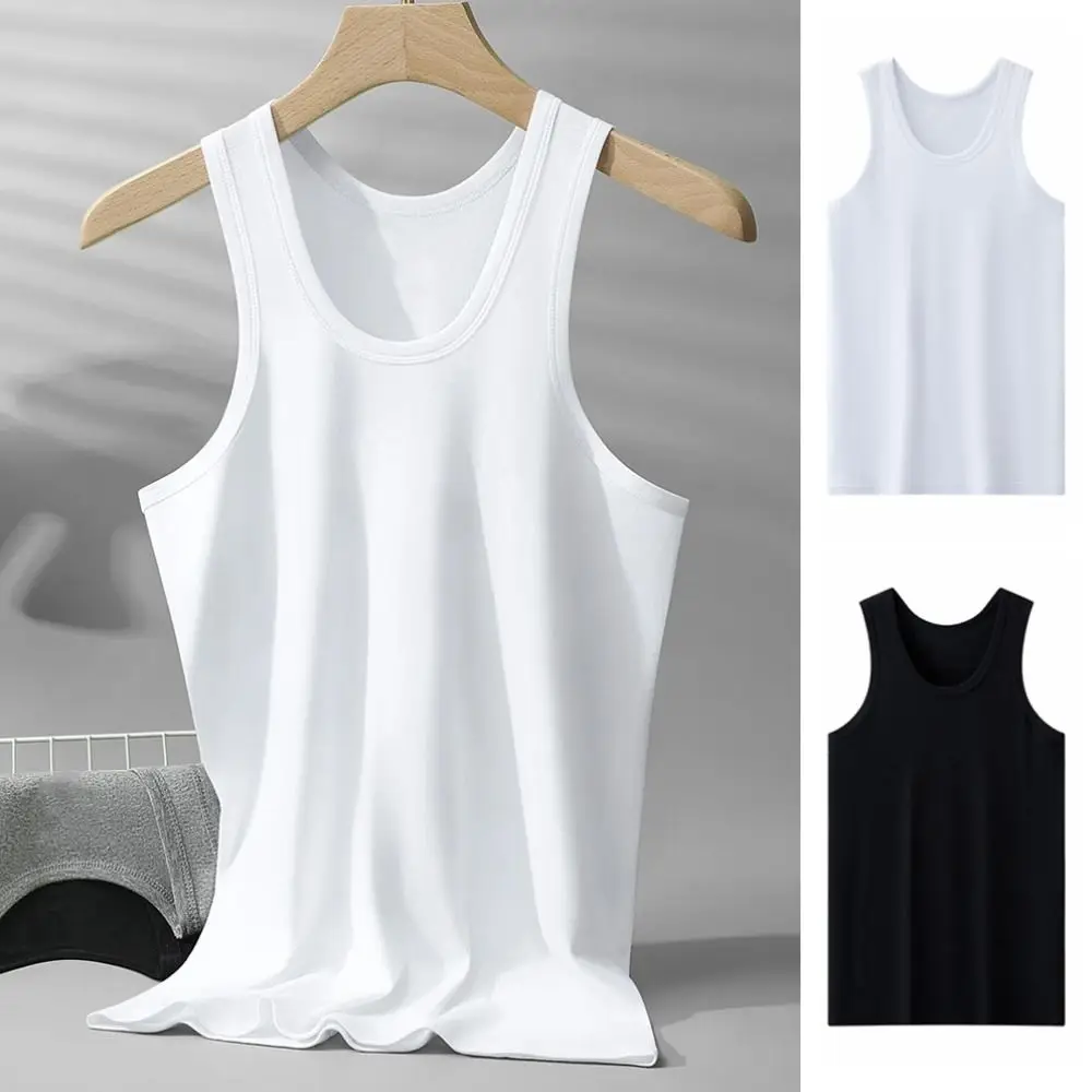 Breathable Sleeveless Men Cotton Vest Round Neck Solid Color Men’s Tank Top Simple Clothing Men Summer Tight Top Sports