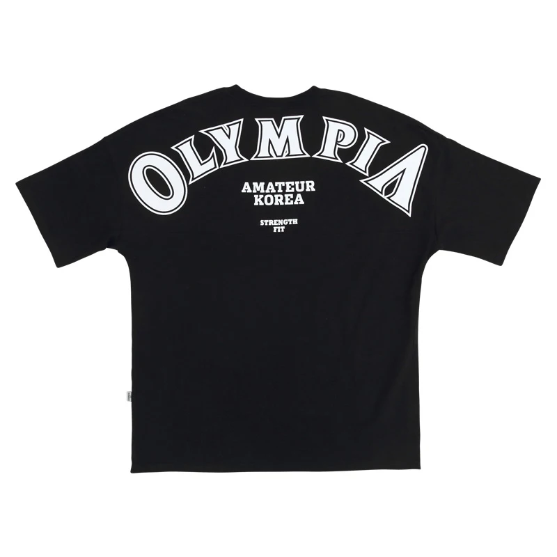 OLYMPIA Cotton Gym Shirt Sport T Shirt Men Short Sleeve Running Shirt Men Workout Training Tees Fitness Loose large size M-XXXL