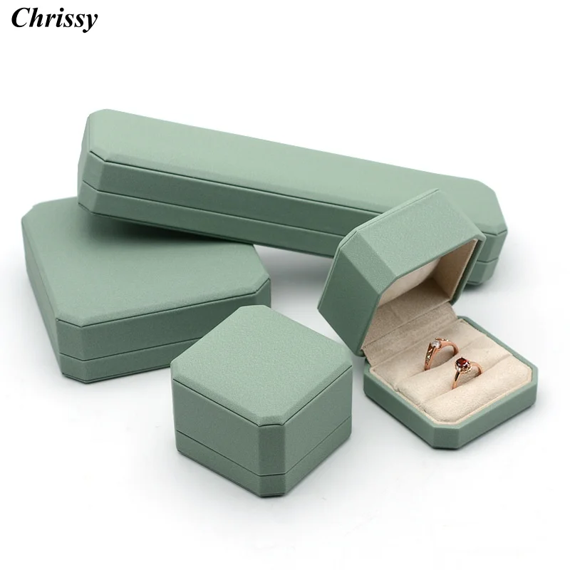 Light Green Engagement Earring Ring Box Organizer for Valentine Day Gift Wedding Ring Showcase Jewelry Packaging Wholesale
