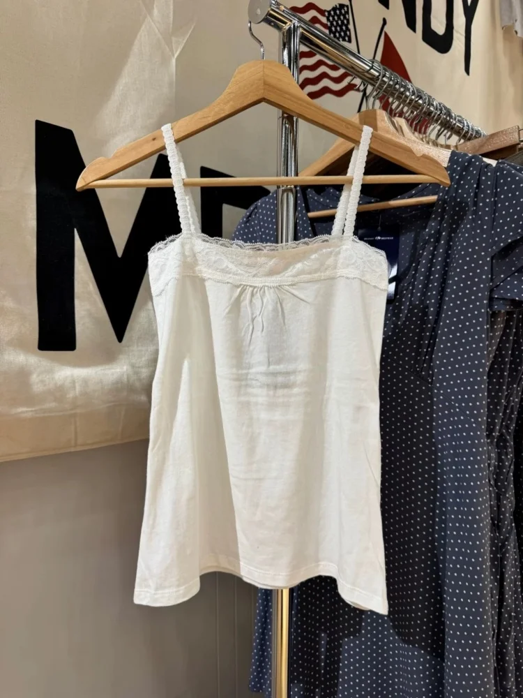 Lace Strap Vest Women's Summer New Style Large Size Fat MM Inner Wear Outer Wear Base Sleeveless Top Simple Style Pure Color