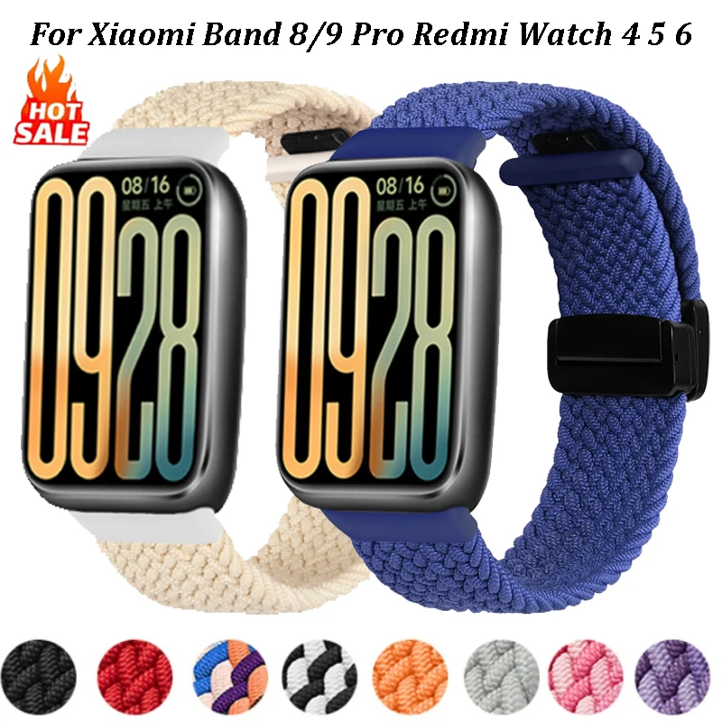 Nylon geflochtenes magnetisches Schnallenarmband für Xiaomi Band 8/9 Pro Armband wasserdicht verstellbares Armband für Redmi Watch 4 5 6 Band