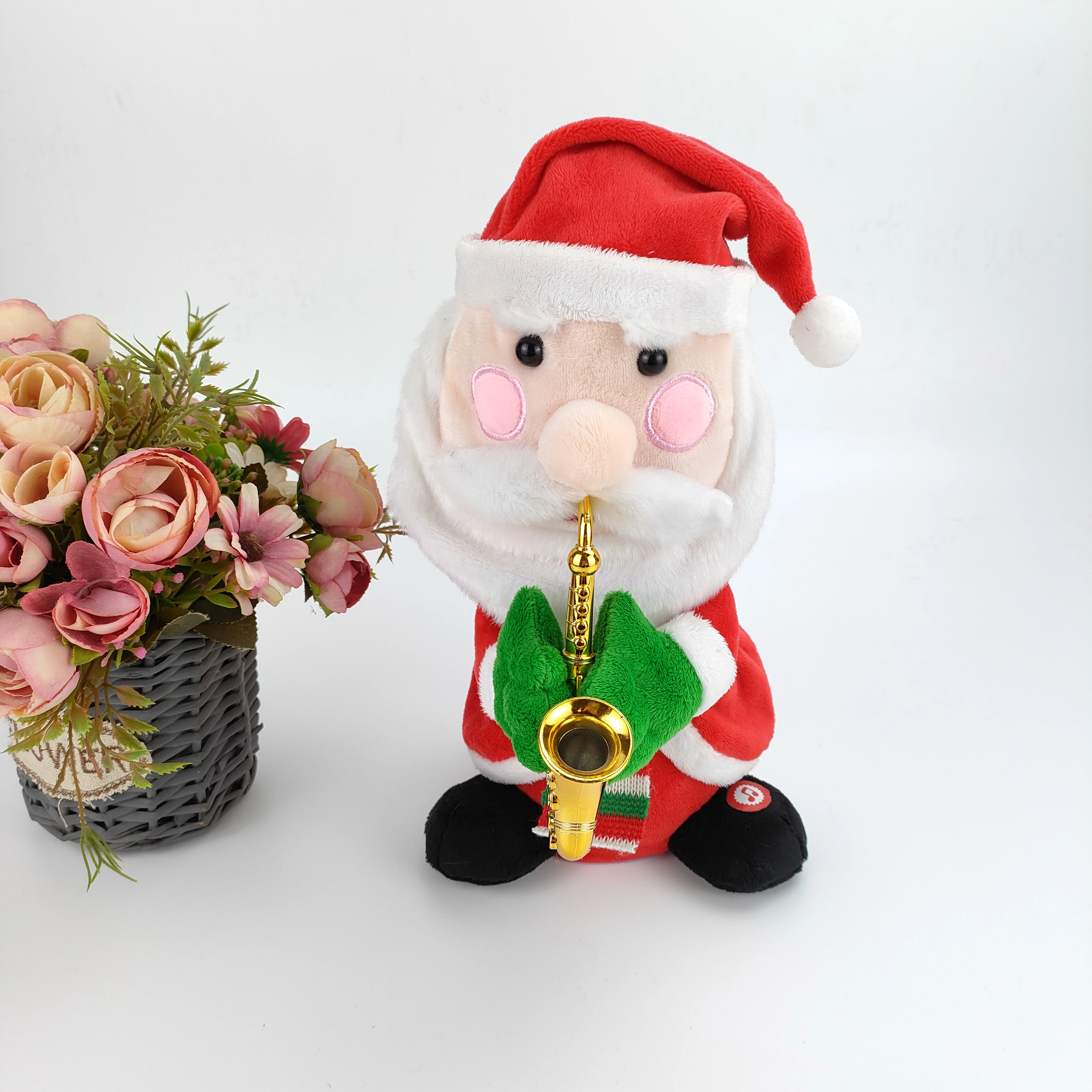 Peluche elettrico Babbo Natale gioca sassofono renna pupazzo di neve canta danza giocattolo per bambini