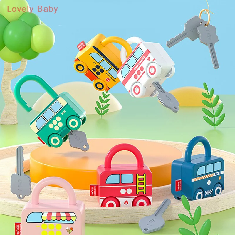 【BBS】1 Pc Random Color Kids Learning Locks with Keys Educational Numbers Matching Counting Car Toys