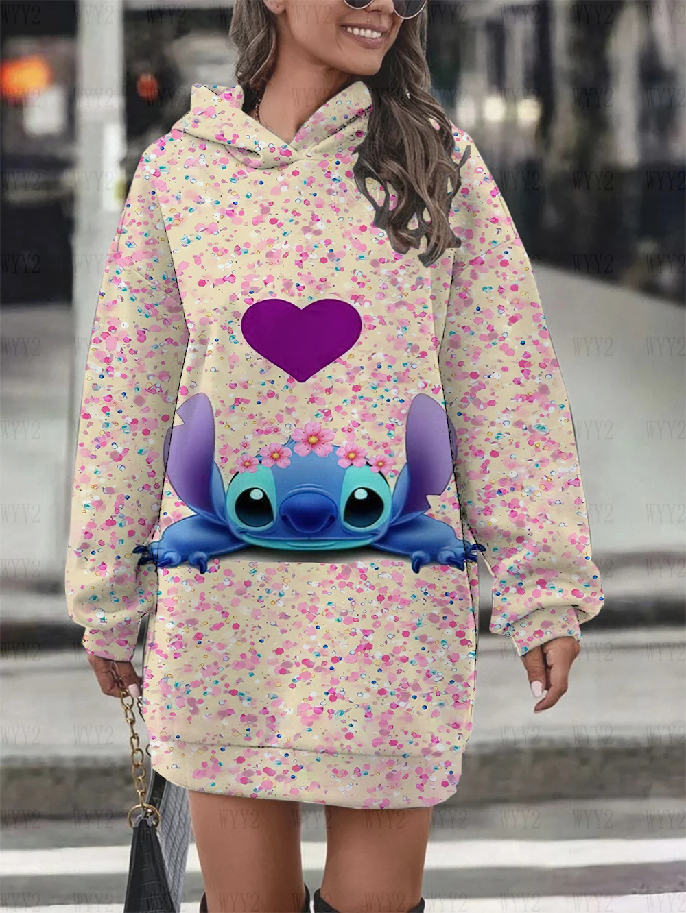 Long Sleeve Hoodie Dress Disney Stitch Printed Party Women's Dress 2024 New Casual Simple Fashion Hoodie