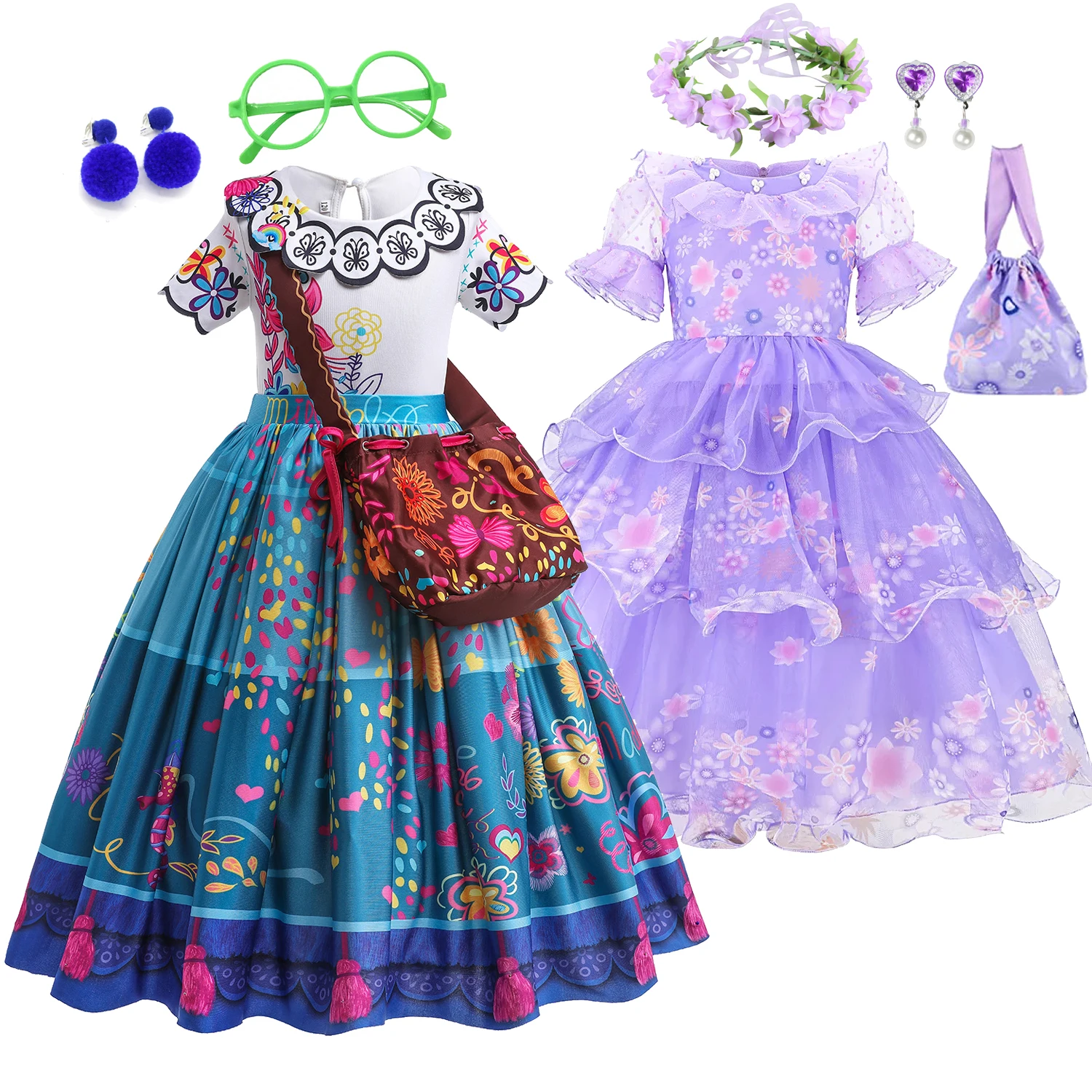 Disney Encanto Cosplay Mirabel Isabella Girls Princess Dress Kids Halloween Party Costume Children Clothes Vestido