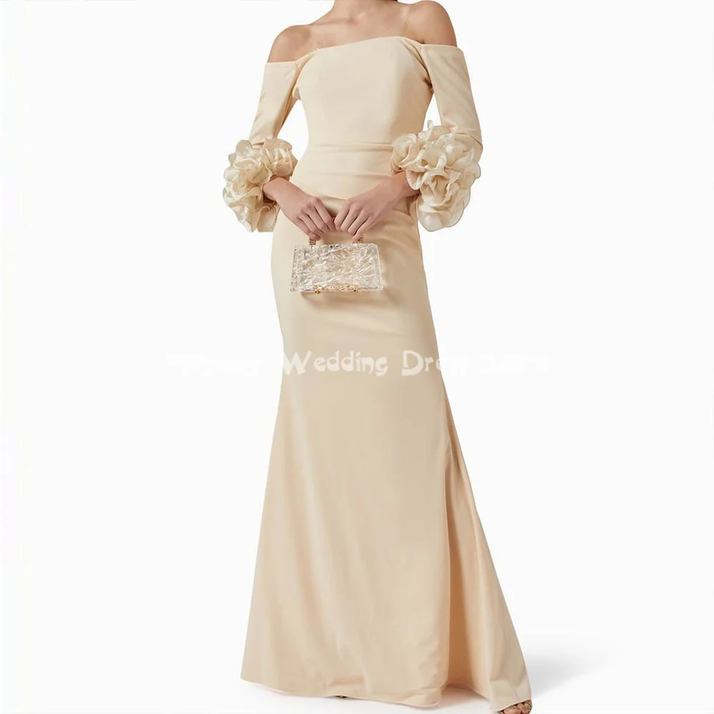 

Heyday Women's Crepe Off-the-shoulder Mermaid Floor-Length Saudi Evening Dresses With Long Sleeves Ruffles Elegant Dresses 2025