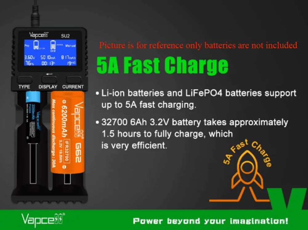 Vapcell SU2 Smart Charger 12A 2.5A Fast Charger For 3.2v Li ion Ni - MH Ni-Cd Battery 32700 26800  21700