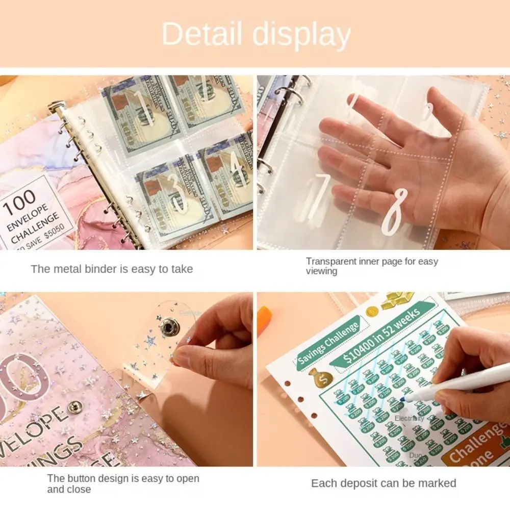 

Экономия денег, 100, конверты, экономия денег, большая емкость, блестящая книга для сбора денег, портативная, водонепроницаемая