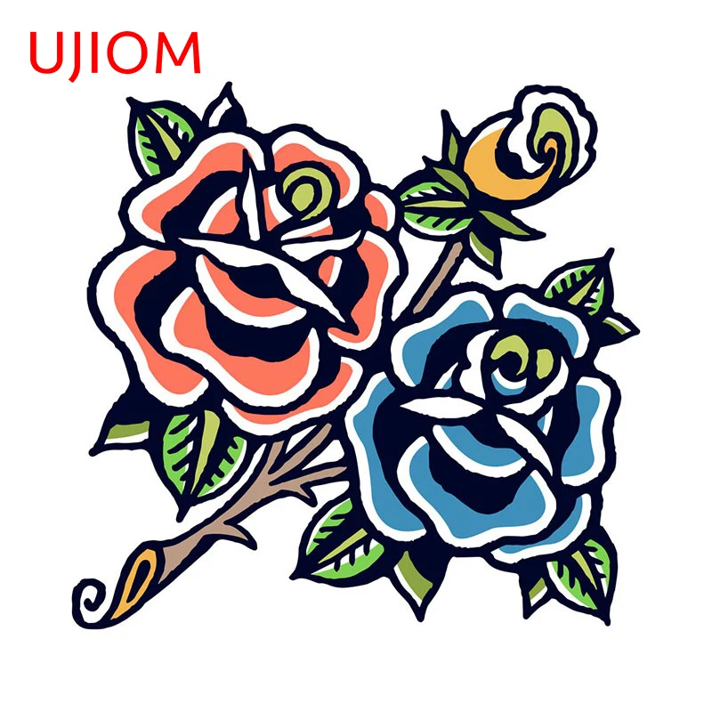 UJIOM 13cm x 12.6cm Blue and Orange Roses Wall Stickers Cute Vinyl Decals Waterproof Luggage Box Bathroom Wardrobe Sticker