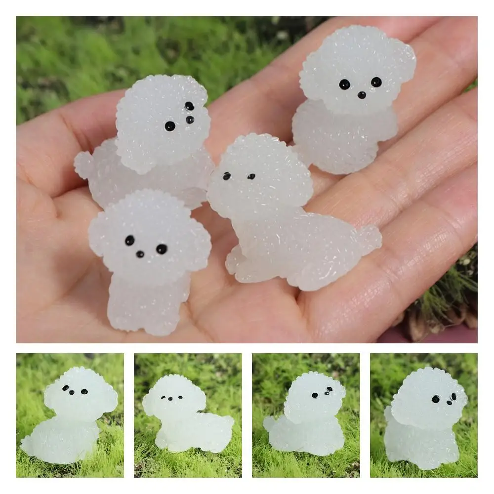 การ์ตูน Noctilucent ตุ๊กตาสุนัขที่สมจริงตลก Mini Luminous Poodle ตุ๊กตาสุนัขเรซิ่น Handmade Micro Landscape ตกแต่ง