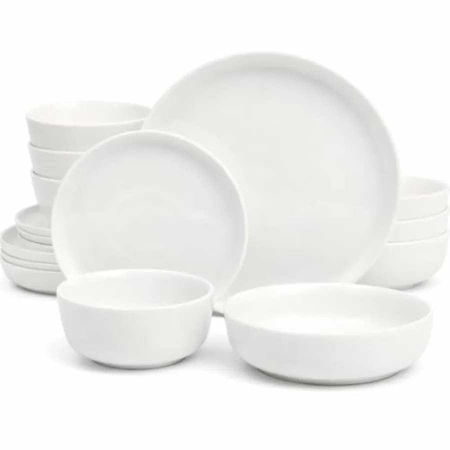 

Oslo Dinnerware Set for 4 16-Piece White Porcelain Plates and Bowls — Ceramic Dish Set Microwave and Dishwasher Safe