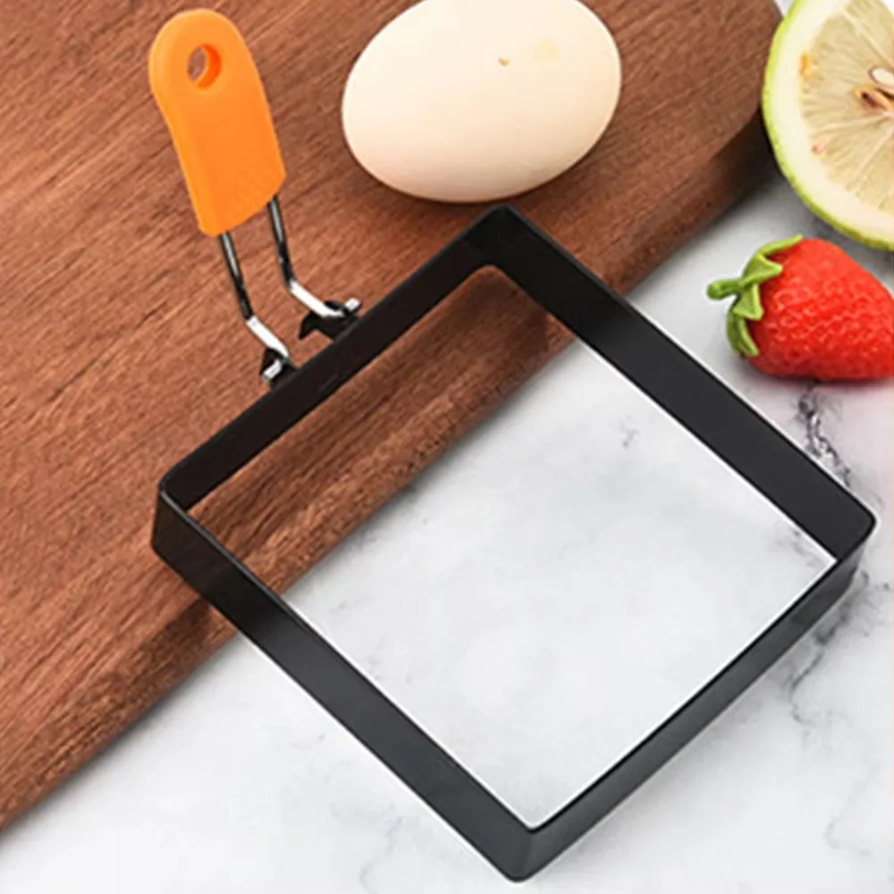4Pcs Foldable Silicone Handle Square Egg Ring Non-Stick Anti Scalding Frying Eggs Mold Stainless Steel Pancake Mold Sandwich 5