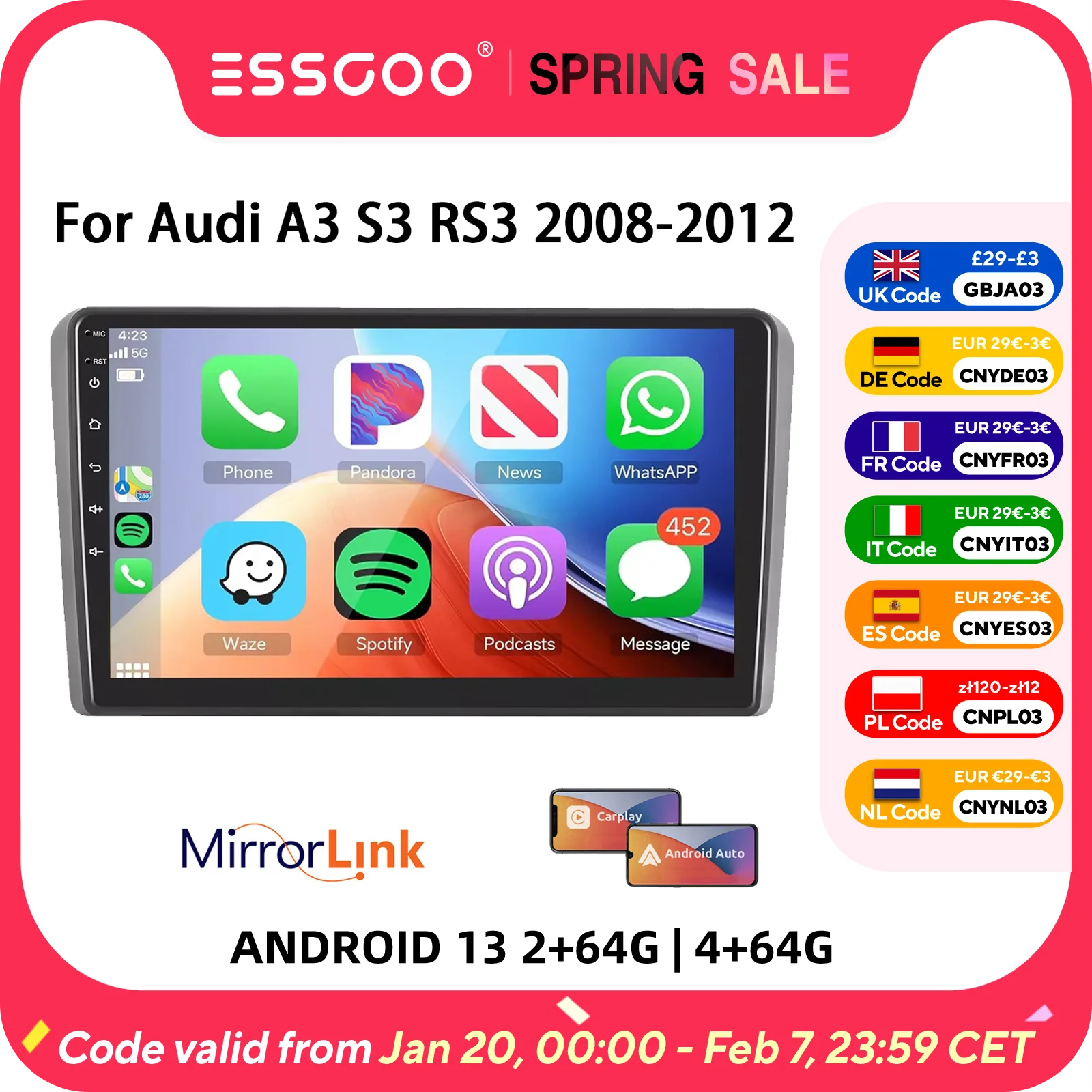 Essgoo 2DIN For Audi A3 S3 RS3 8P1 8PA 2003-12 Car Stereo Radio 9
