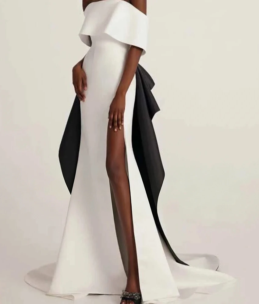 

Lzhk Customized Sexy Satin Mermaid Ruffles Evening Dress Temperament Boat Neck Floor Length After Party Dress Custom Size