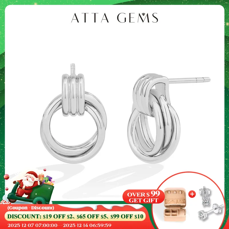 

ATTAGEMS ‌‌Vintage Double Hoop Design S925 Silver Earrings 18KGold Plated Steel Texture Geometric Stud Earring Women for Party