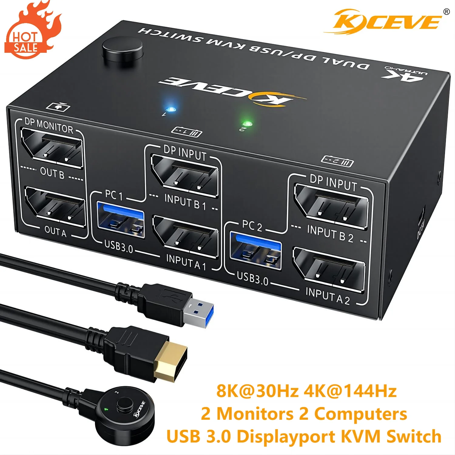 

KVM Switch Dual Monitor DisplayPort 1.4 8K@30Hz 4K@144Hz 2 in 2 Out,DP1.4 KVM Switch and 4 USB3.0 for 2 Computers Compatible