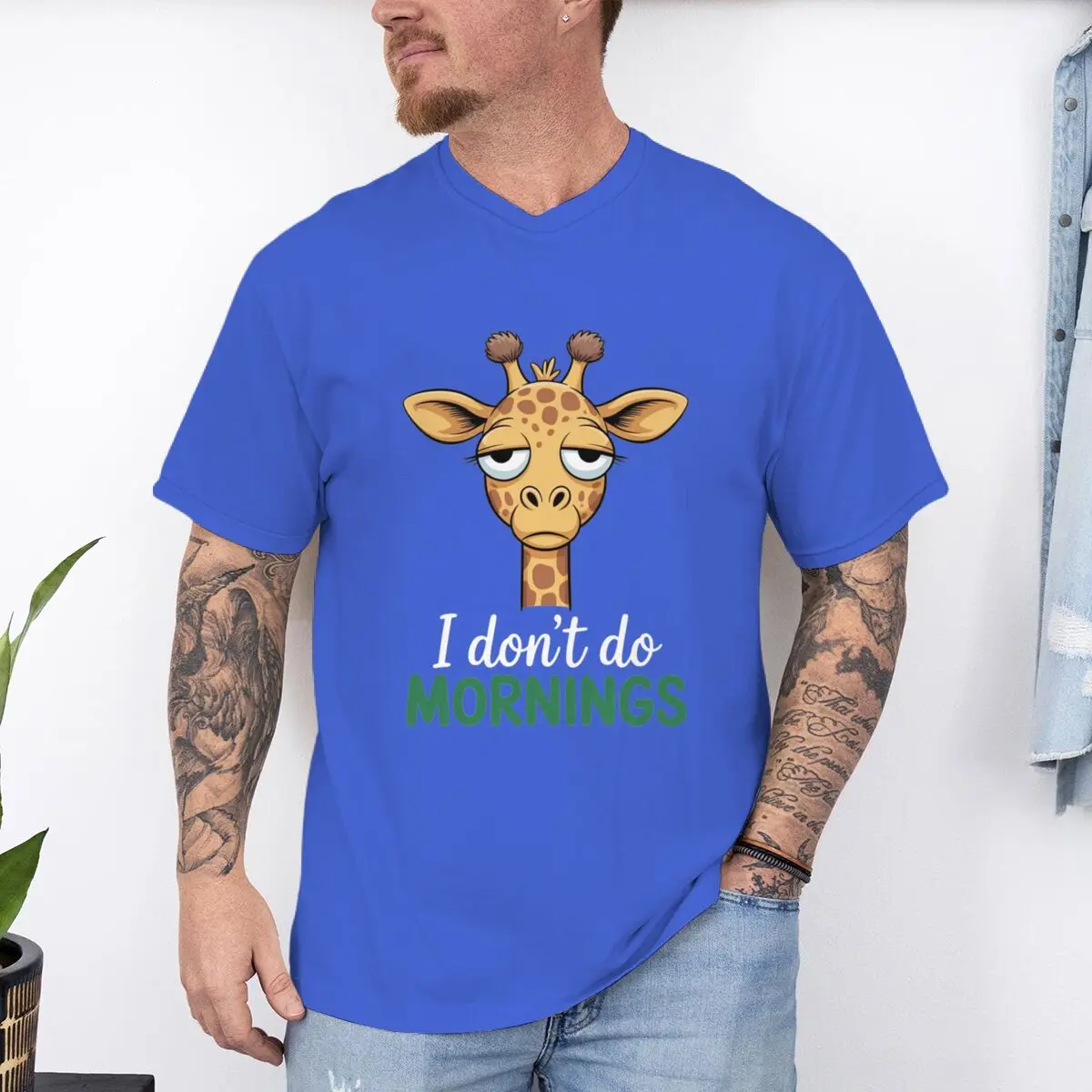 Fun Giraffe Morning Mood T-Shirt Men Humorous Quotes Animal Graphic Tee Lazy Giraffe Lover Casual Short Sleeve Women Tshirts