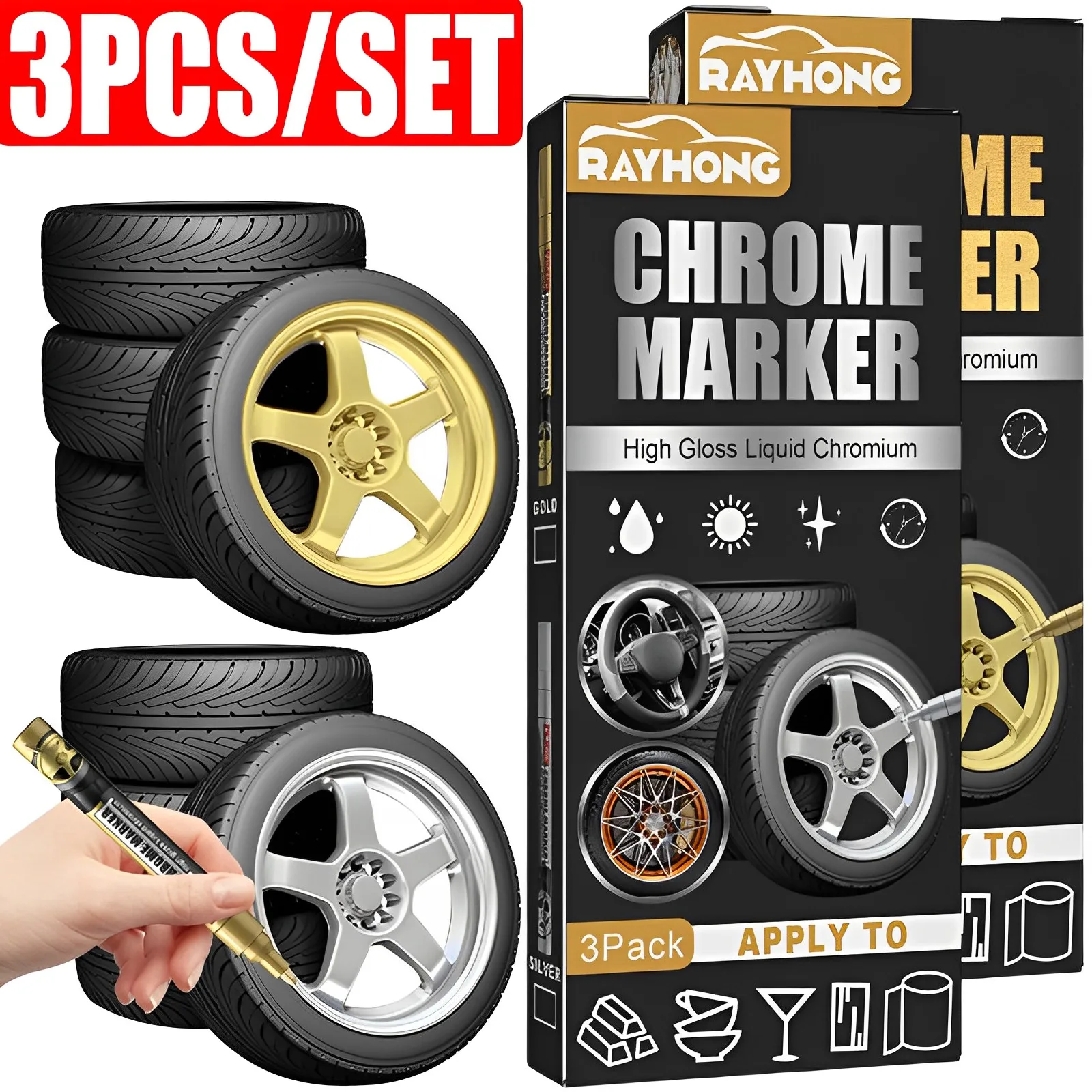 3PCS/SET Car Bike Motorcycle Tire Marker DIY Tire Graffiti Personalized Marker Gold Silver Universal Plated Inscription Pen