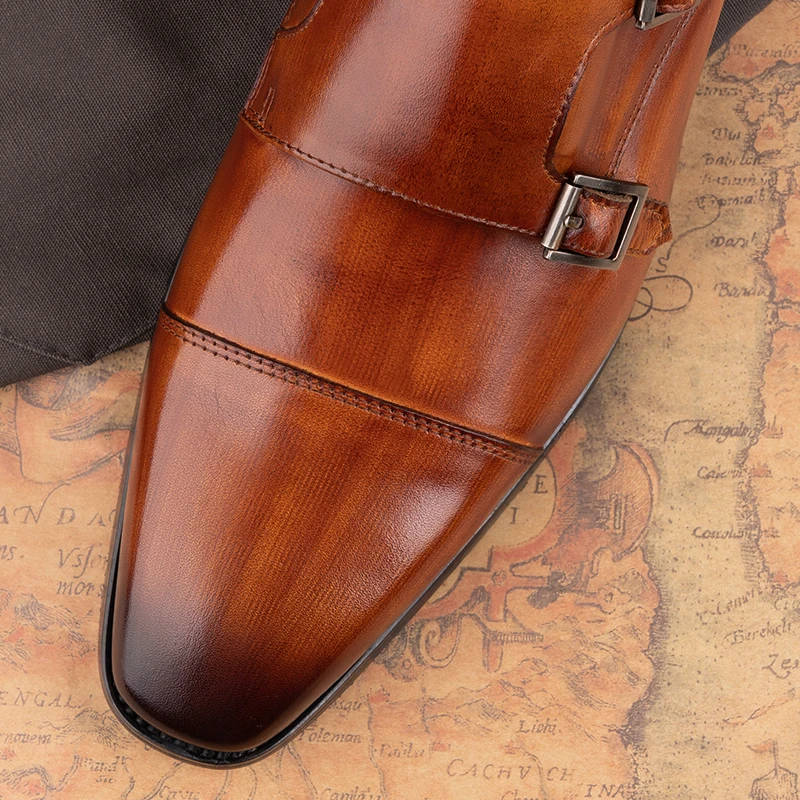 Luxury Classic Men Wedding Dress Oxford Shoe Real Handmade Leather Monk Buckle Strap Pointed Toe Loafer Shoe for Men Black Brown