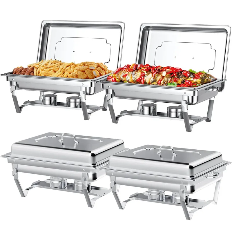 Chafing Dishes for Buffet, 4pcs Set, Silvery/Golden Plated,stainless steel insulated pot, only for cooking