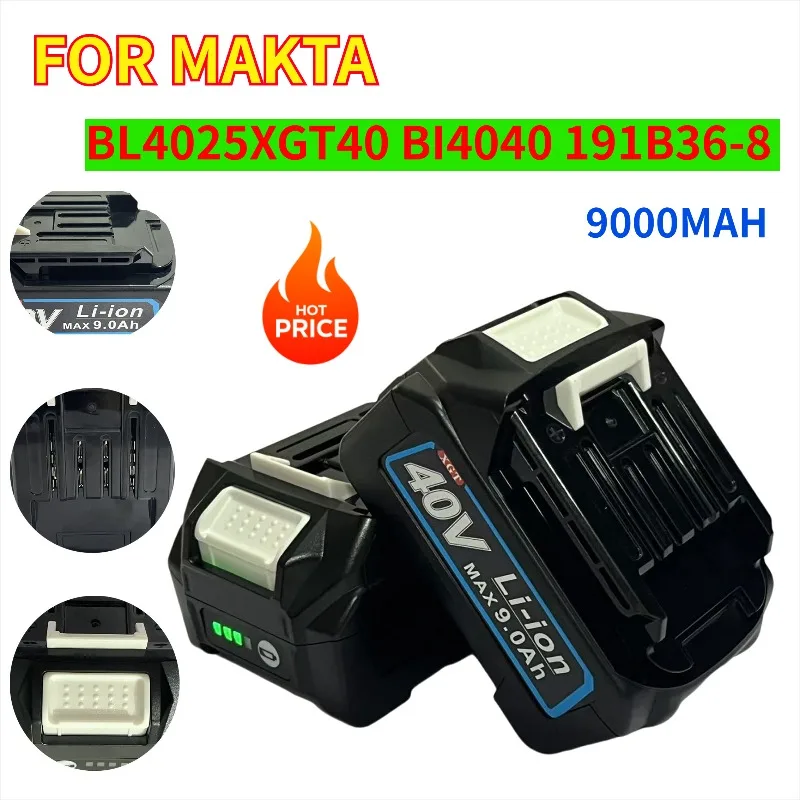 

Rechargeable Battery Li-ion Power Tool 9000mAh 40V Max Replacement Lithium Battery for Makita BL4025 XGT40 BL4040 191B36-3