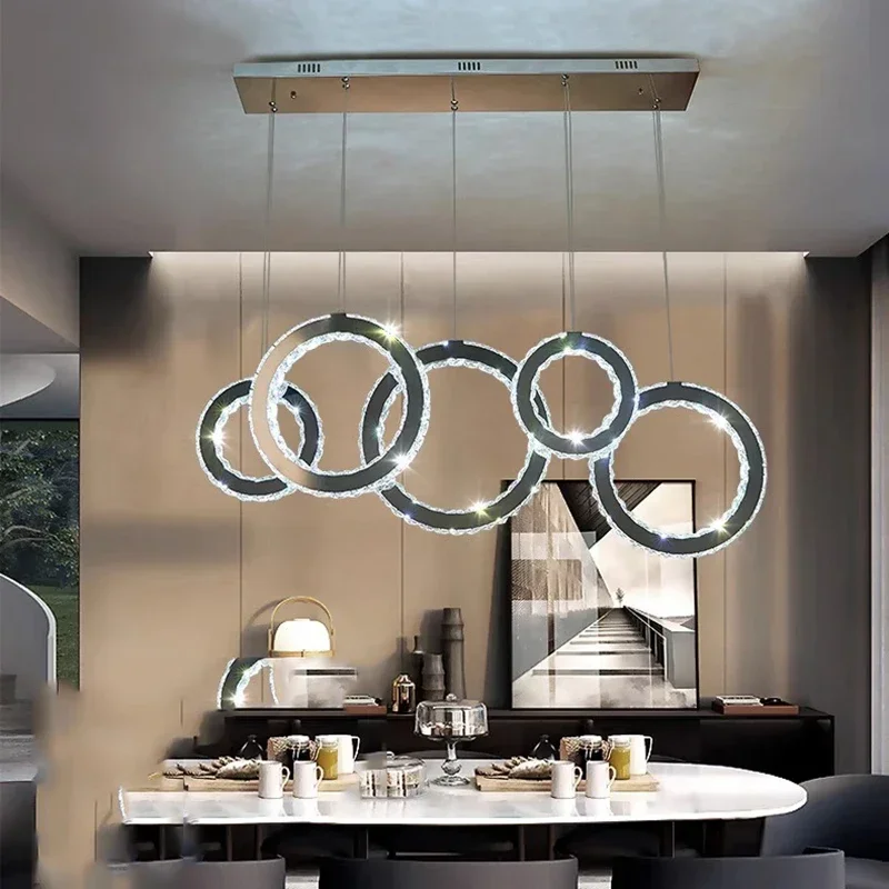 

Nordic Led Ring Crystal Pendant Lamp Dimmable for Living Dining Table Room Home Decor Stainless Steel Art Hanging Light Fixture