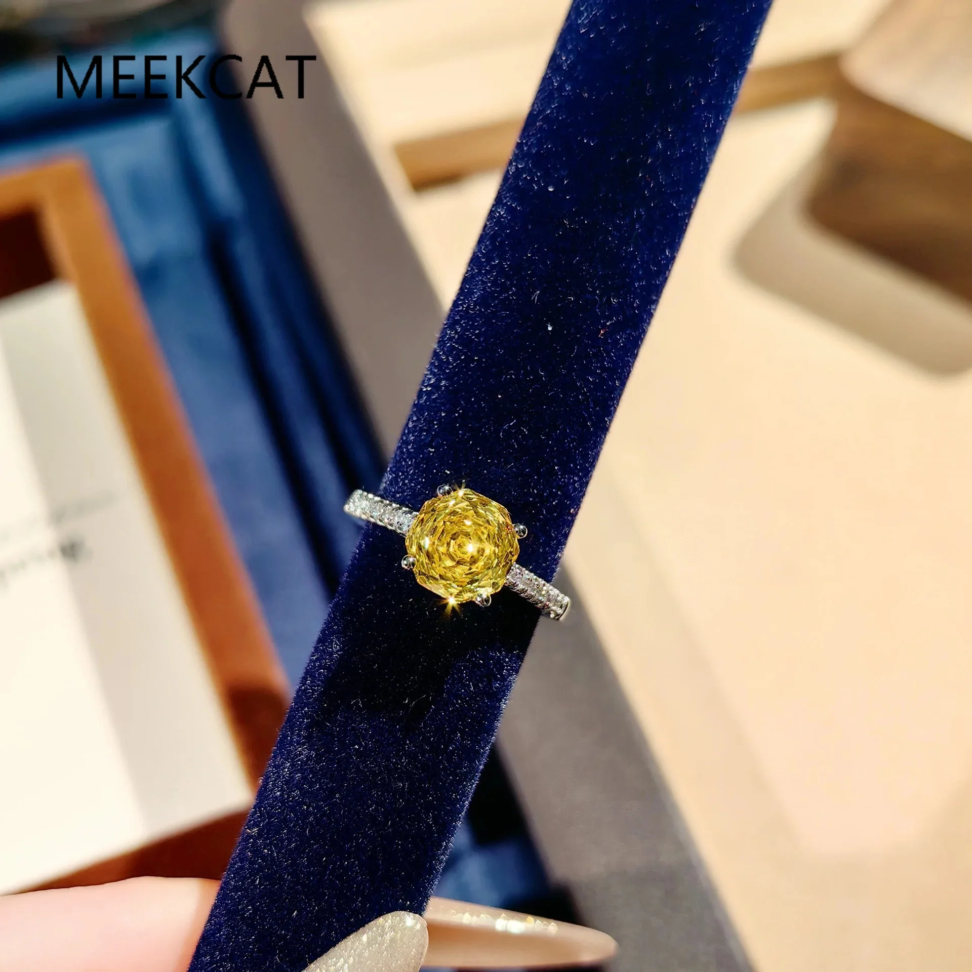 2ct Octagon Rose Cut Morganite Natural Yellow Citrine 925 Sterling Silver Solitaire Ring for Woman Fashion Gemstone Jewelry Gift