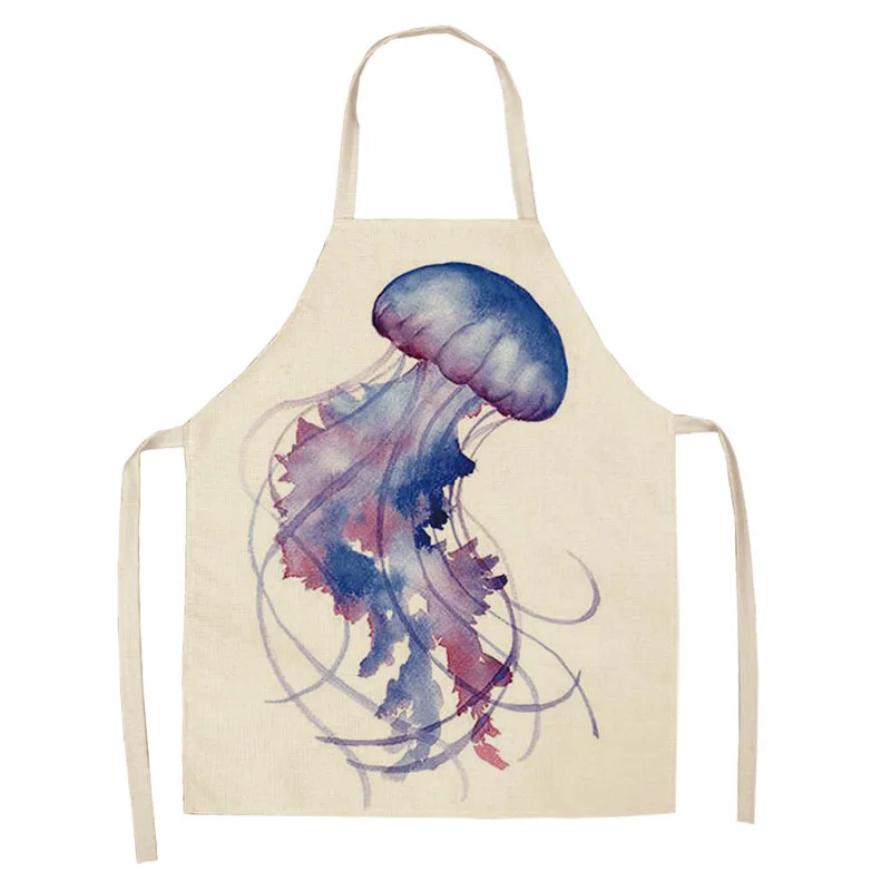 1 Pcs Turtle Ocean Color Pattern Cleaning Art Aprons Home Cooking Kitchen Apron Cook Wear Cotton Linen Adult Bibs Women Apron