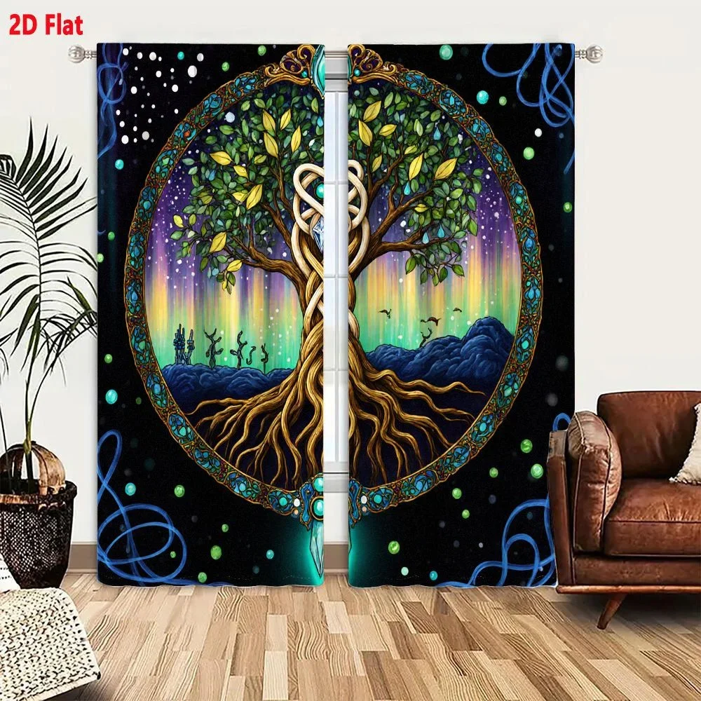 Enchanted Forest Tree of Life Dreamy Night Sky Window Curtain Boho Tapestry Home Decor