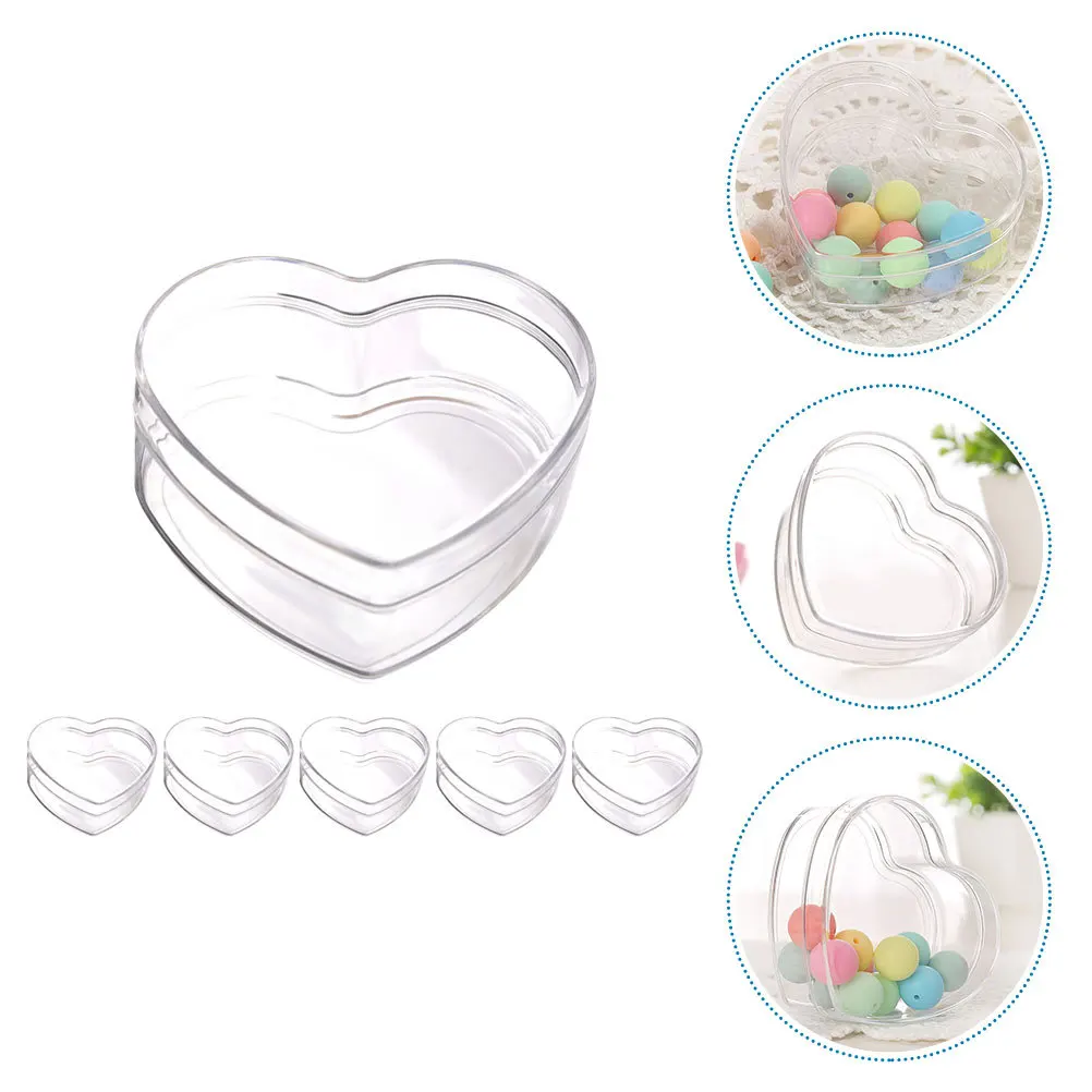 

6Pcs Heart Shaped Storage Boxes Clear Acrylic Candy Boxes for Party Favors Wedding Birthday Decorations Small Gift Containers