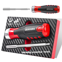 GEINXURN 1-Piece Ratcheting Screwdriver Handle, 12-in-1 Magnetic Screwdriver, Quick-Load,with Eva Foam Storage Tray