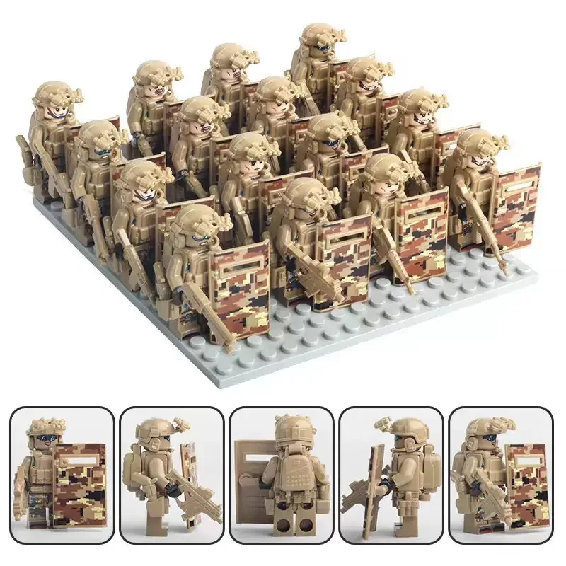 

Building Block Military Minifigures Ghost SWAT Special Forces Weapons Shield Dolls Boy Assembling Toys
