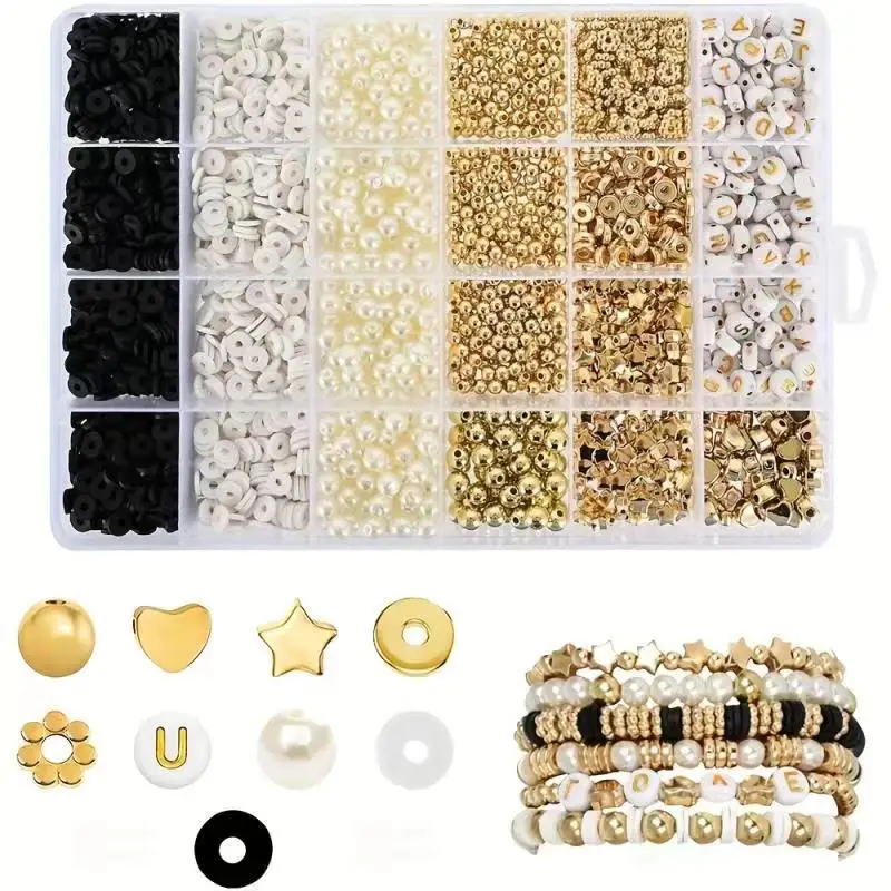 Clay bead jewelry making set, including D-gold loose spacing beads, imitation pearls, letter beads for friendship DIY bracelet s