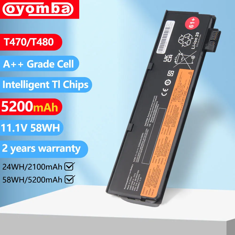 Oyomba 11,4V 5200mAh Laptop-Akku für Lenovo ThinkPad T470 T480 T570 T580 P51S P52S 01AV427 01AV428 01AV423 SB10K97580 61++