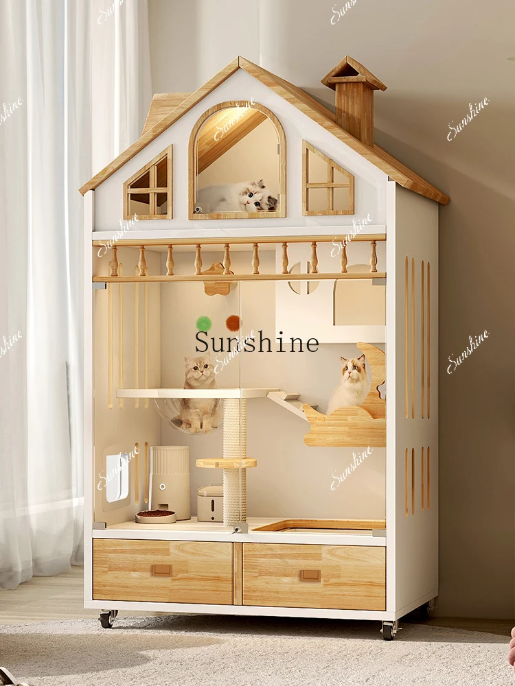 

Small apartment cat cage cat villa household solid wood interior with toilet integrated does not occupy an area FT