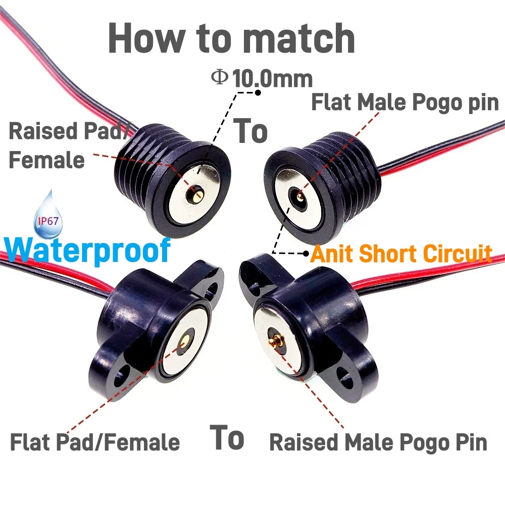 1Set Runde Horizontale Montage Löcher 3A Strom Wasserdichte Magnetische Pogo Pin Stecker Power Ladegerät USB Kabel Männlich Weiblich – Detail 2