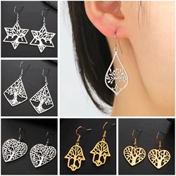 Unift Ethnic Tree of Life Earrings for Women Men Stainless Steel Drop Earring Vintage Viking World Tree Spiritual Amulet Jewelry