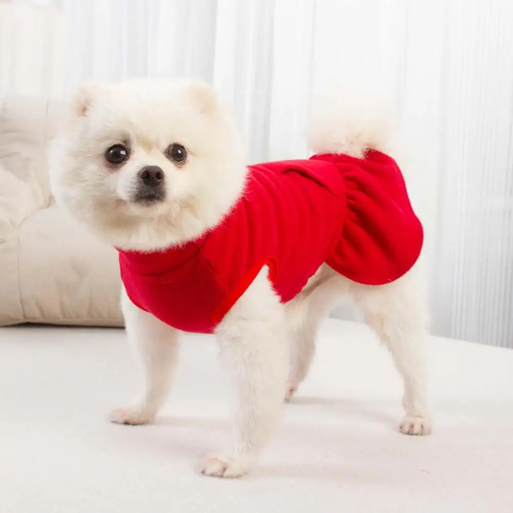 Cute Pet Dress Cozy Fleece Pet Dress with D-shaped Ring Pleated Hem for Small to Medium Dogs Autumn/winter Outfit for Puppies