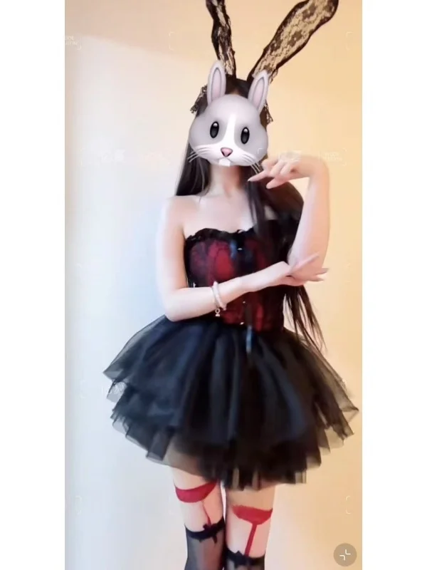 Set atasan tube renda romantis dan rok tulle loween k, efek melangsingkan, bernapas, cocok untuk wanita