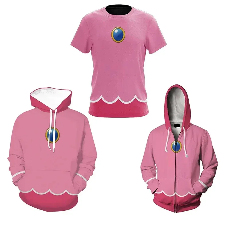 

Women Princess Peach Cosplay Costume Men Hoodie 3D Printed Hooded Sweatshirt Casual T-shirt Streetwear Outfits Halloween Suit